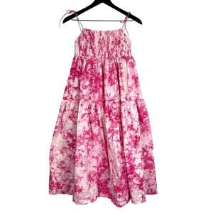 S/W/F Smocked Tie-Dye Maxi Dress Pink White Cotton - L